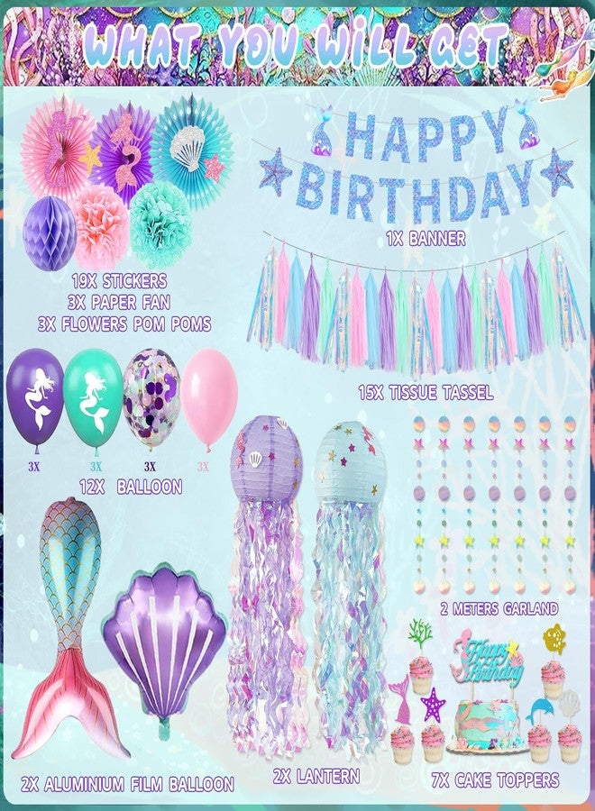 Bolake Mermaid Birthday Party Decorations - Theme Supplies Include Banner, Balloons, Paper Fans, Curtains, Sash, Headband for Cake and Party Decor - Image 2
